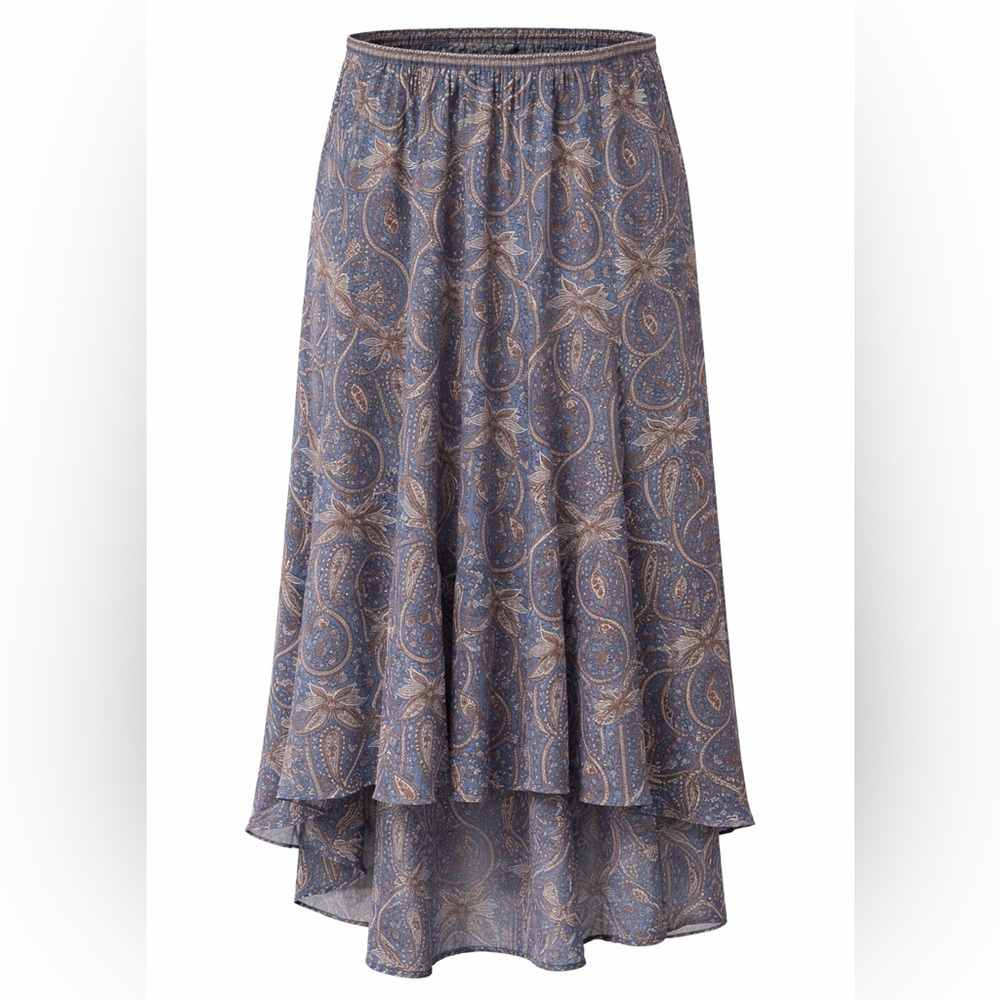 Max Studio Blue Paisley High-Low Midi Skirt |‎ Size L | Sheer Modesty Layer